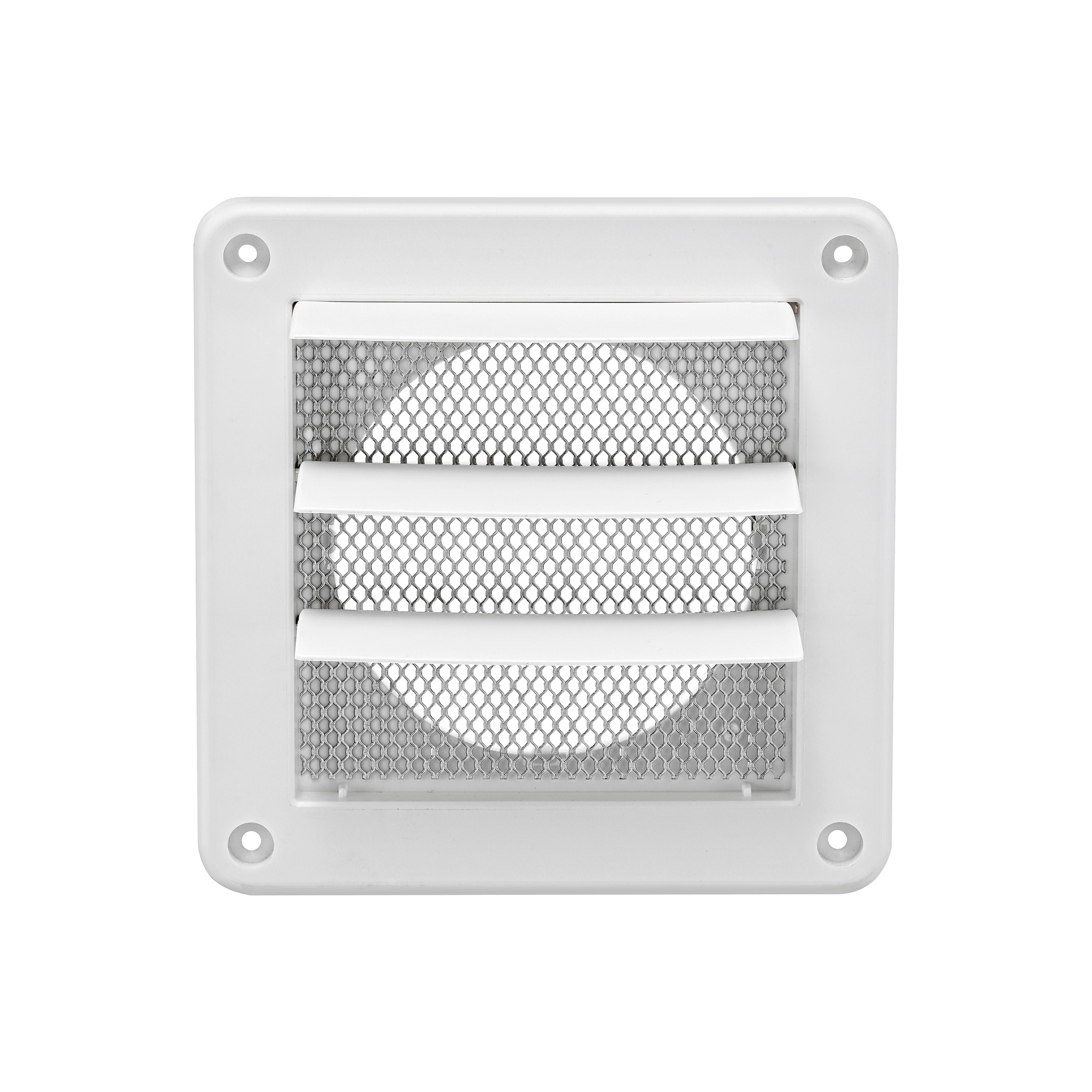 4 inch White Plastic Exhaust Vent (Louvered) - Metal Bug Screen - Front