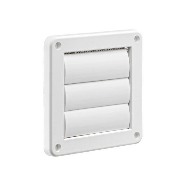 4 inch White Plastic Exhaust Vent (Louvered) - Front Quarter