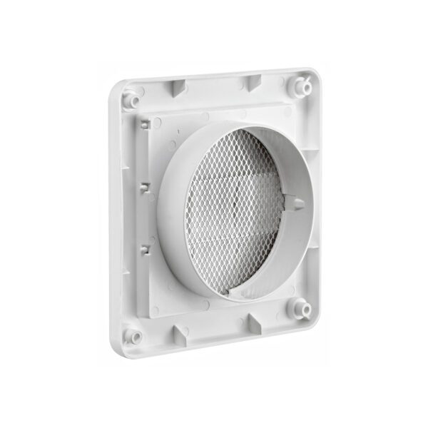 4 inch White Plastic Exhaust Vent (Louvered) - Metal Bug Screen - Back