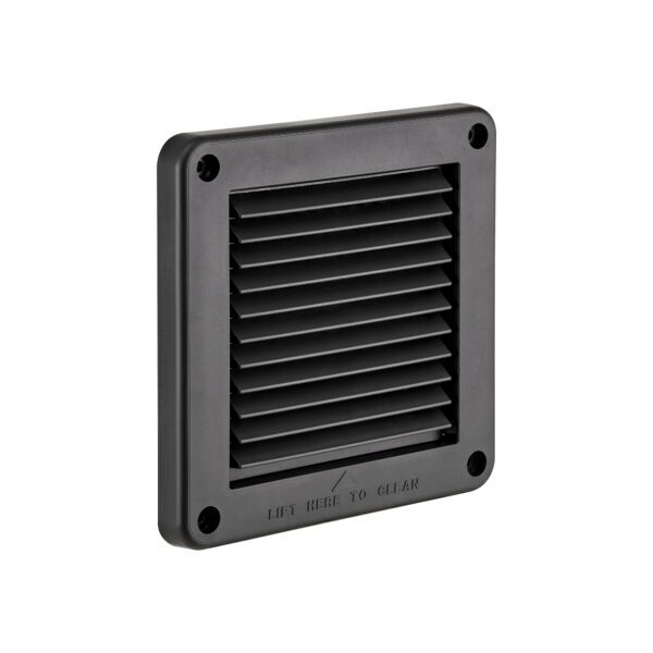 Black Plastic Fresh Air Intake Vent (Mini Louver) - Removable Screen - Angle