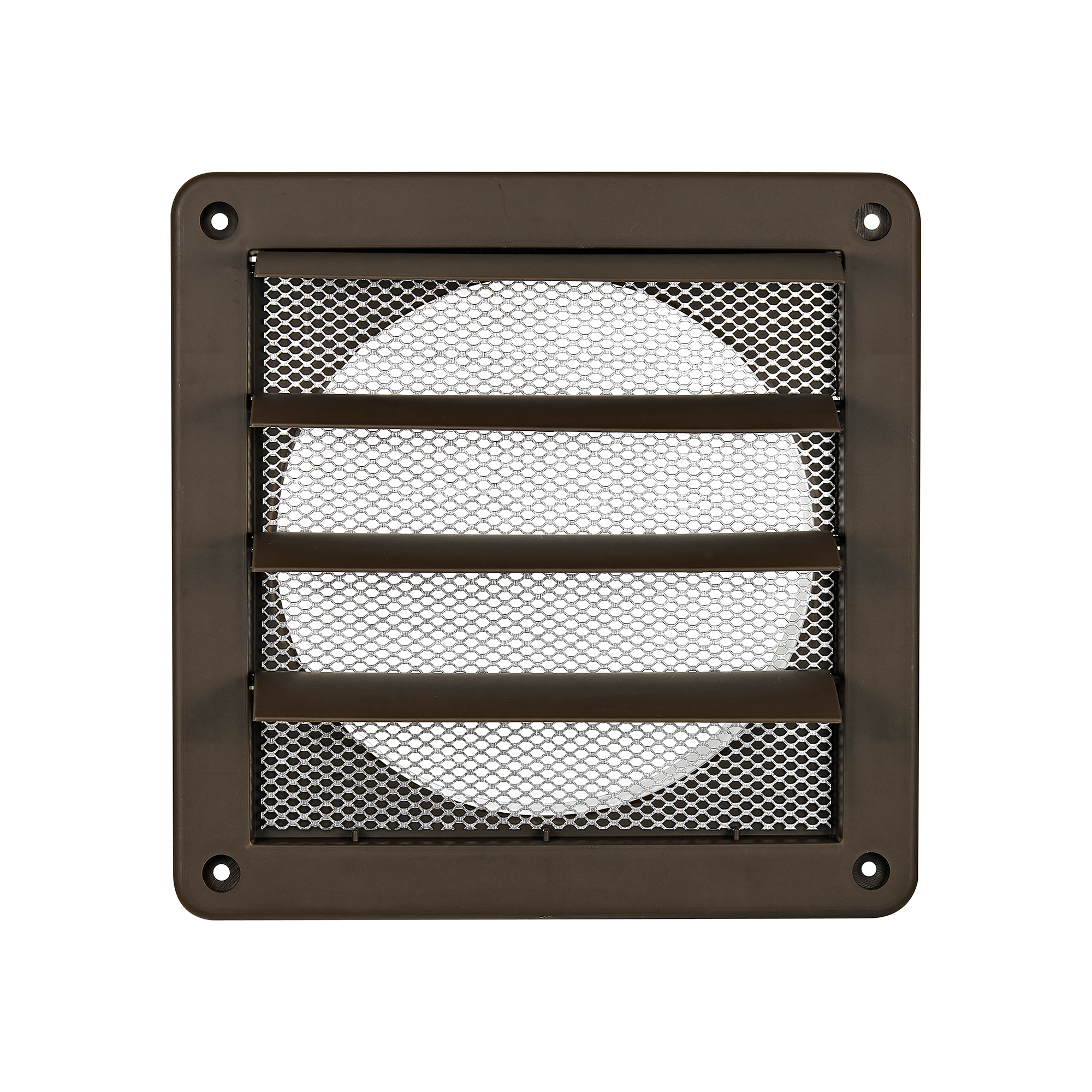 6 inch Brown Plastic Exhaust Vent (Louvered) - Metal Bug Screen - Front