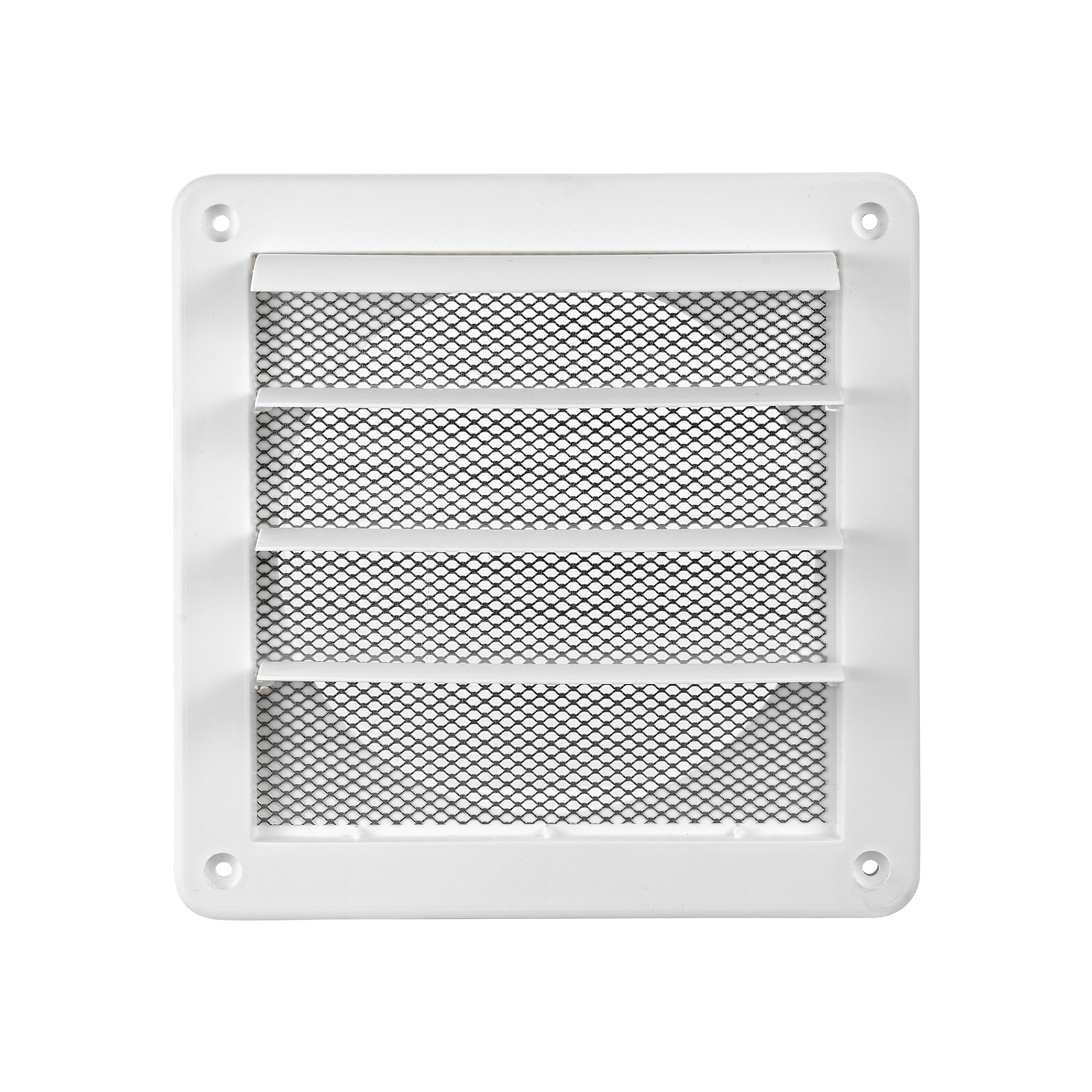 6 inch White Plastic Exhaust Vent (Louvered) - Metal Bug Screen - Front