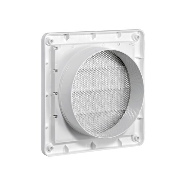 6 inch White Plastic Exhaust Vent (Louvered) - Metal Bug Screen - Back