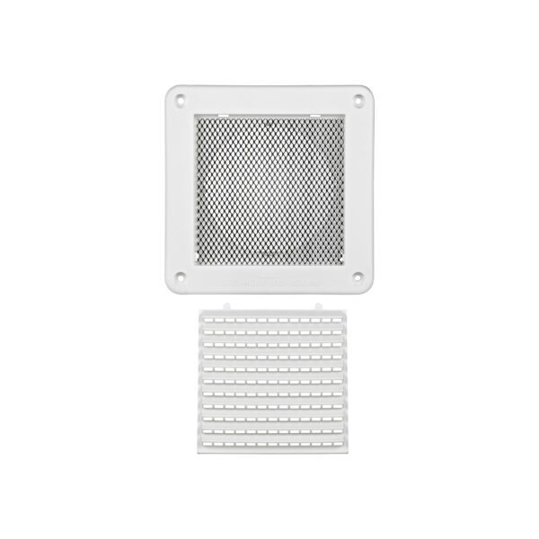 4 inch White Plastic Fresh Air Intake Vent (Mini Louver) - Metal Bug Screen - Unassembled
