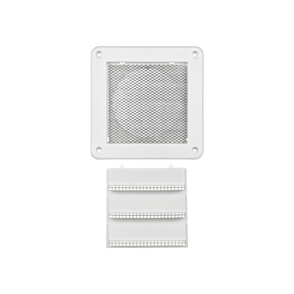 4 inch White Plastic Fresh Air Intake Vent (Rain Guard) - Metal Bug Screen - Unassembled