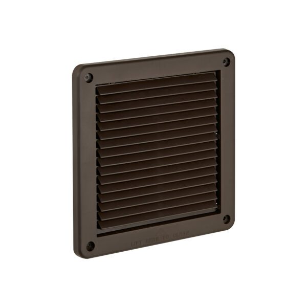 6 inch Brown Plastic Fresh Air Intake Vent (Mini Louver) - Metal Bug Screen - Front