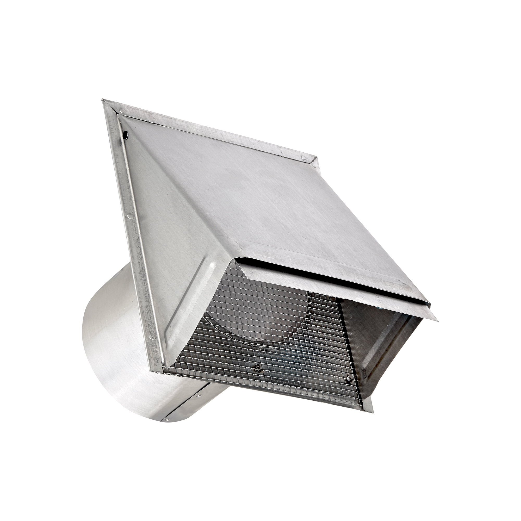 Aluminum Wall Exhaust Hood Bath Fan Vent - Damper - Wire Mesh Screen - 6 inch Pipe - Angled Opened