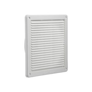 8 inch White Plastic Fresh Air Intake Vent - Removable Screen (Mini Louver) - Front