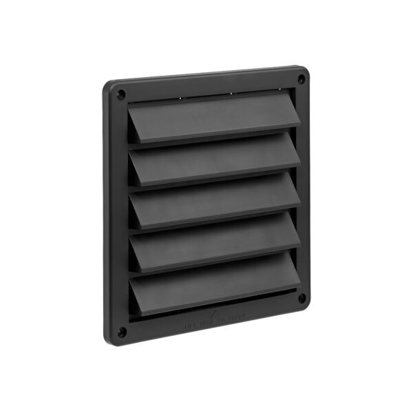 Black Plastic Fresh Air Intake Vent (Rain Guard) - Removable Screen - Angle