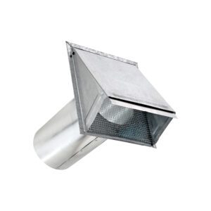 Galvanized Steel Wall Exhaust Hood Bath Fan Vent - Damper - Wire Mesh Screen - 6 inch Pipe - Angle Opened