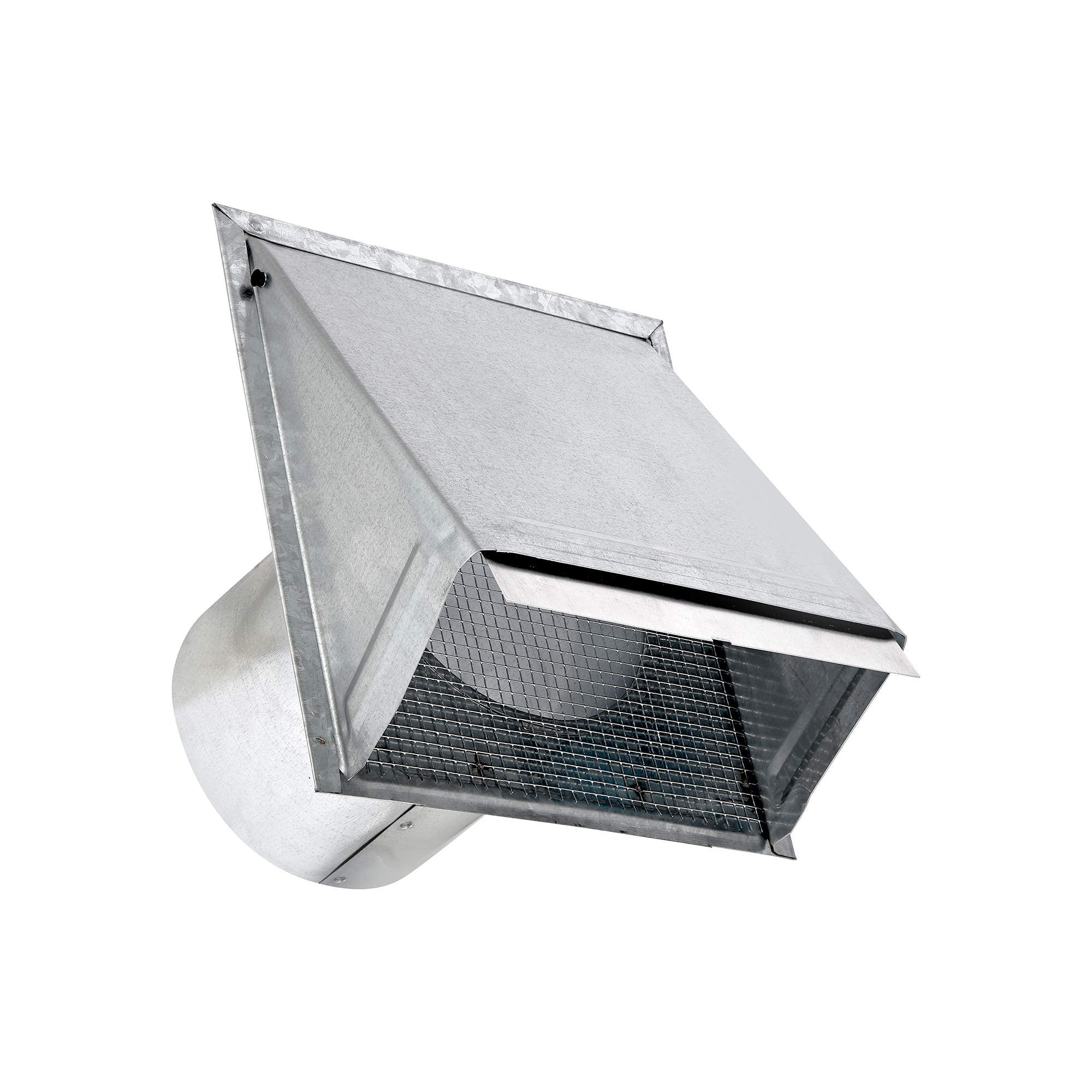 Galvanized Steel Wall Exhaust Hood Bath Fan Vent - Damper - Wire Mesh Screen - 6 inch Pipe - Angle Opened