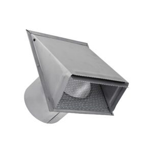 (Paint Grade) Steel Wall Exhaust Hood Bath Fan Vent - Damper - Wire Mesh Screen - 6 inch Pipe - Opened Angle