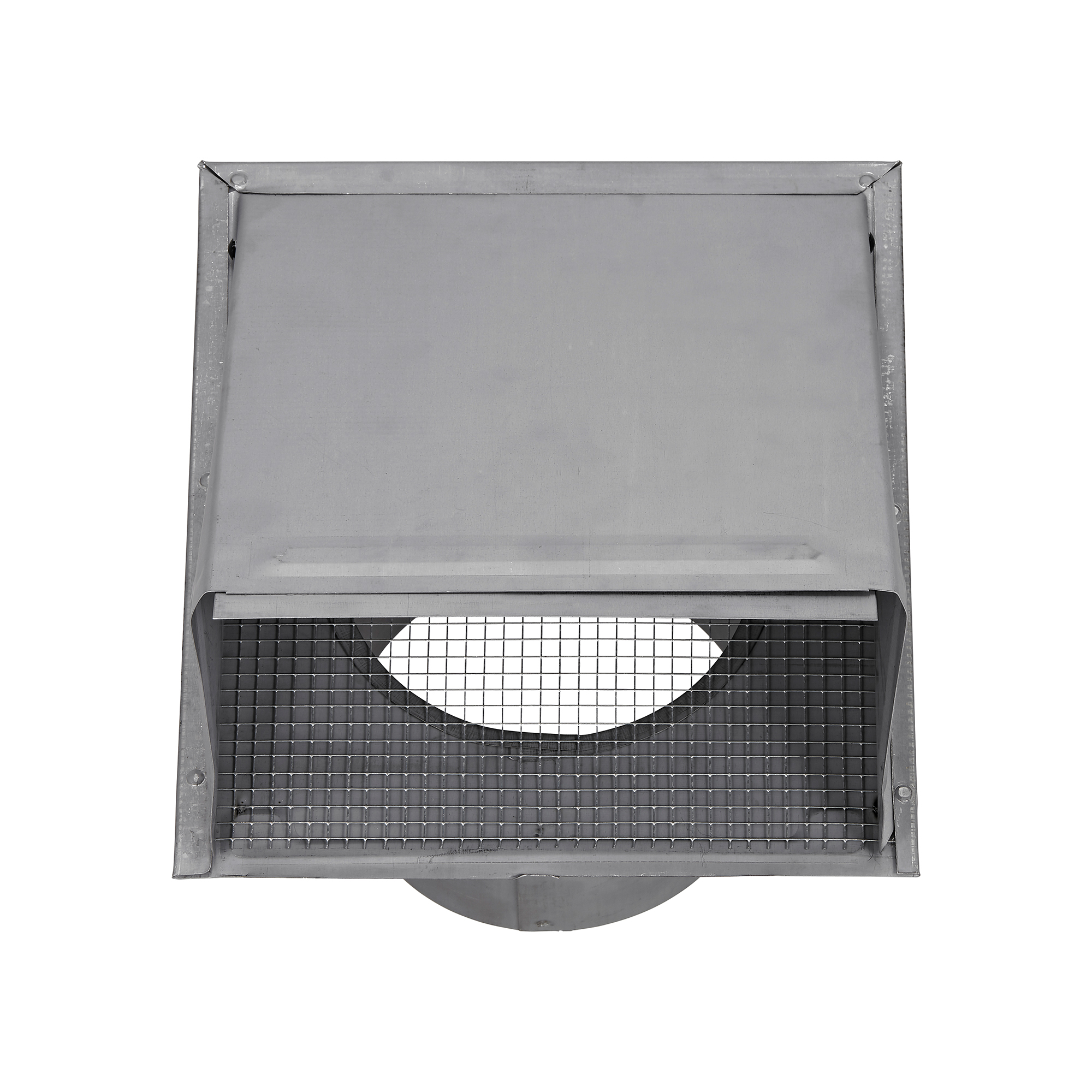 (Paint Grade) Steel Wall Exhaust Hood Bath Fan Vent - Damper - Wire Mesh Screen - 6 inch Pipe - Opened Front