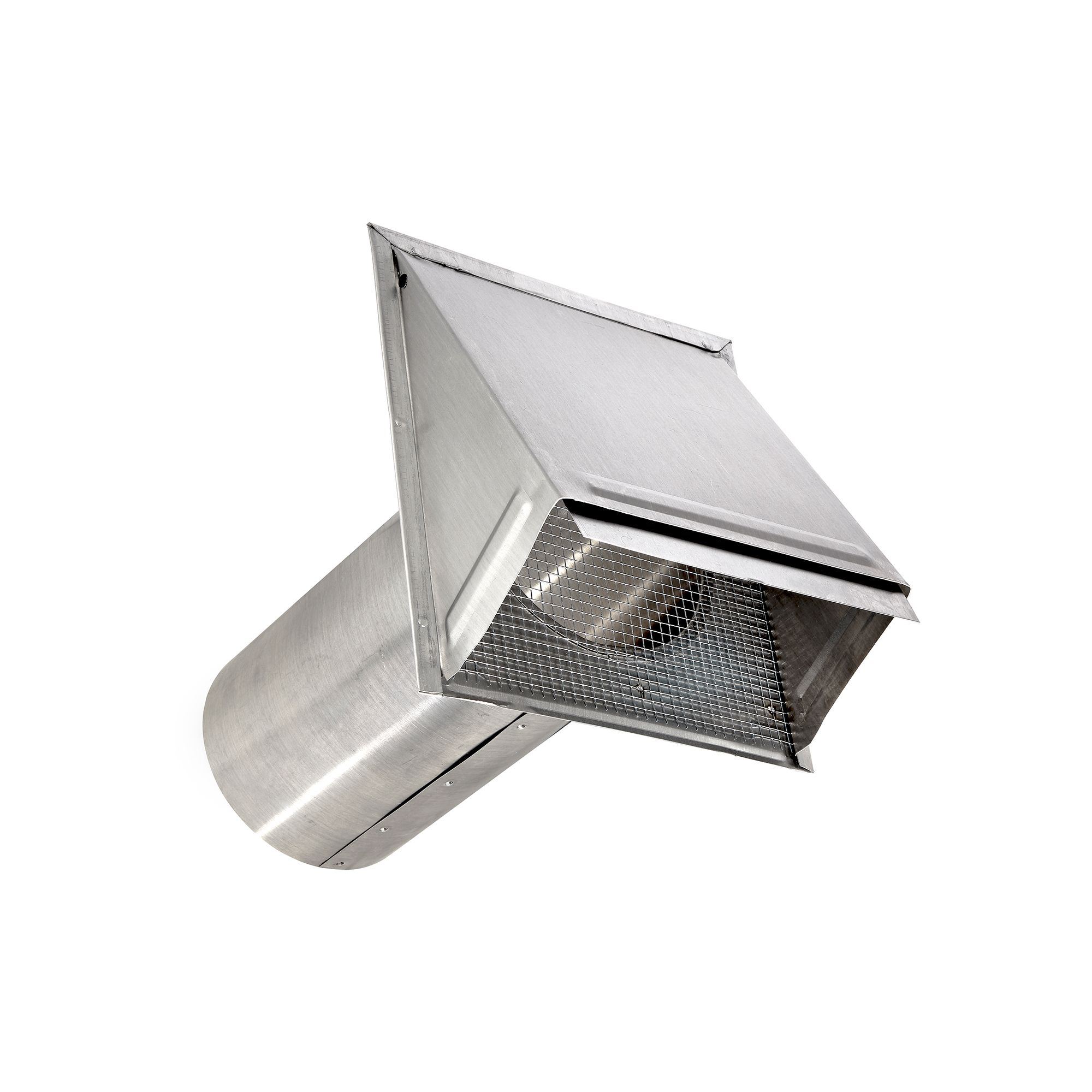 Aluminum Wall Exhaust Hood Bath Fan Vent - Damper - Wire Mesh Screen - 11 inch Pipe - Angled Opened