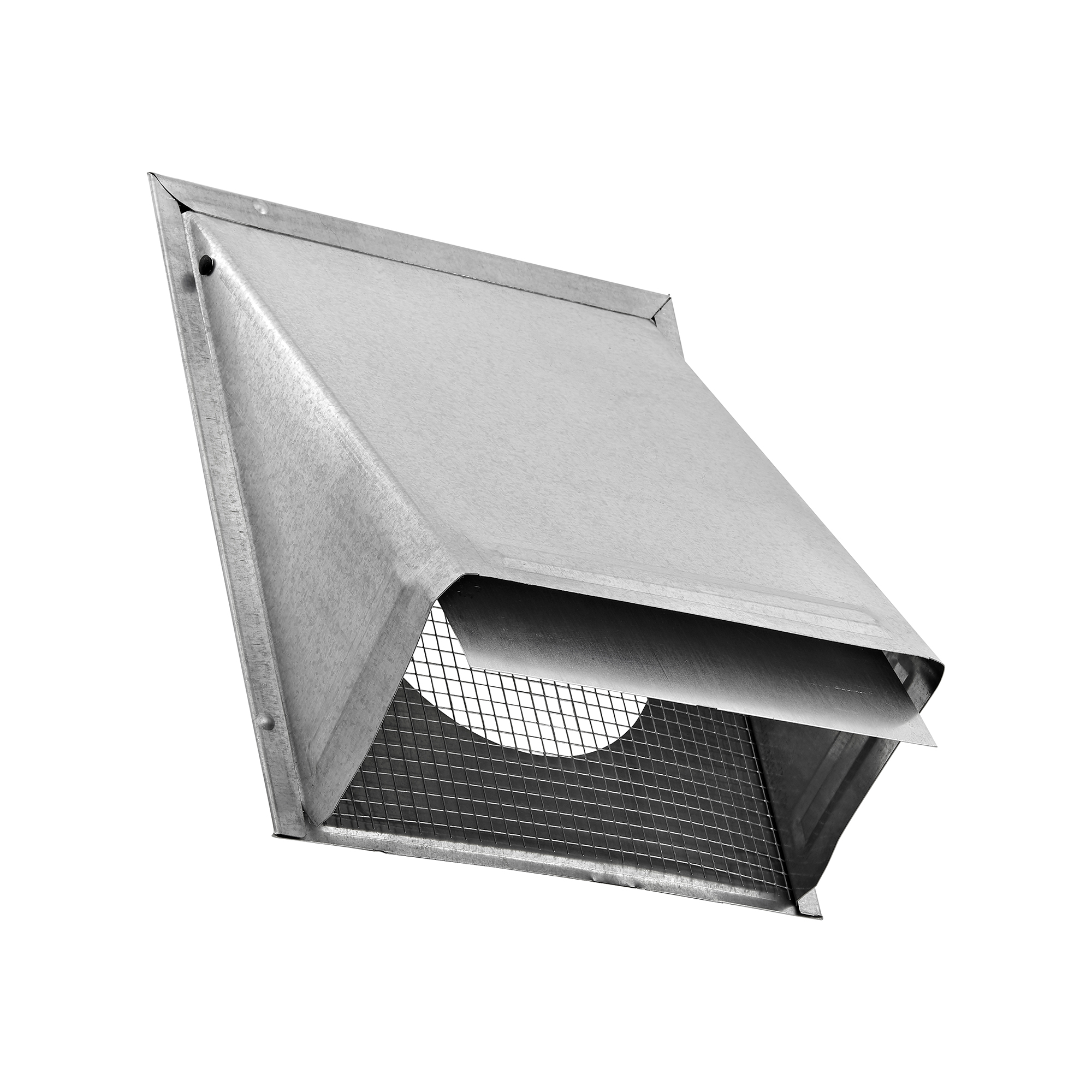 Galvanized Steel Wall Exhaust Hood Bath Fan Vent - Damper - Wire Mesh Screen - Flush Mount - Angle Opened