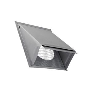 Paint Grade Steel Wall Exhaust Hood Bath Fan Vent - Damper - Wire Mesh Screen - Flush Mount - Angle Opened