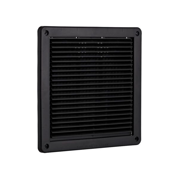 Black Plastic Fresh Air Intake Vent (Mini Louver) - Removable Screen - Flush Mount - Angle