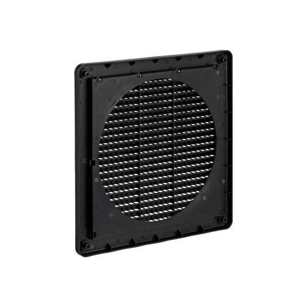 Black Plastic Fresh Air Intake Vent (Mini Louver) - Removable Screen - Flush Mount - Back